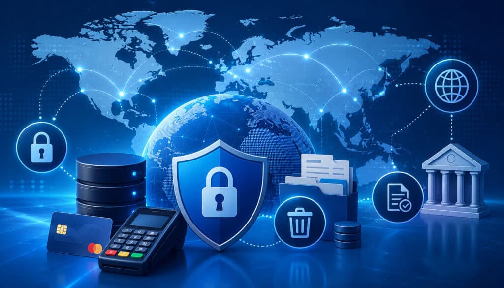 PCI DSS compliance and secure cross-border payment data protection illustration